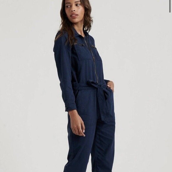 Lucky Brand Coverallls Womens Small Tie Front Boiler Suit Jumpsuit Navy Blue NEW - Picture 3 of 16